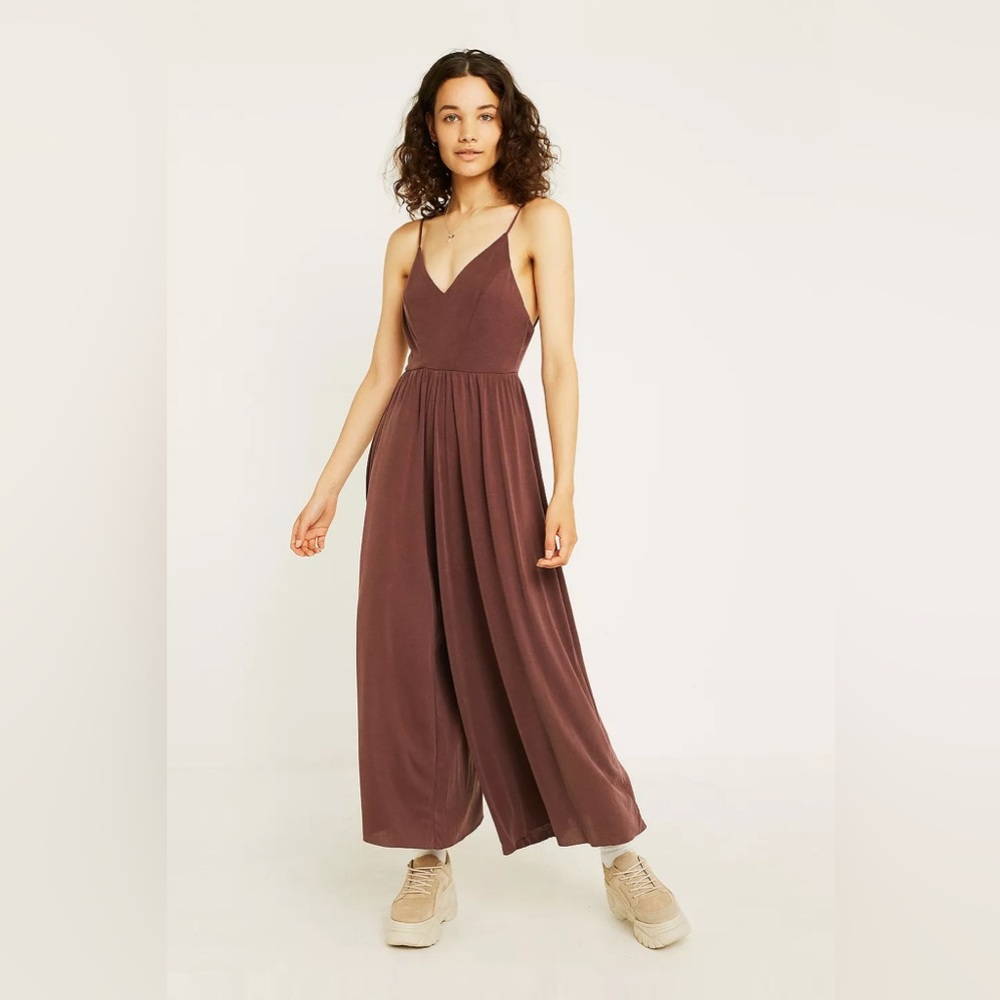 UO Molly Burgundy Cupro Culotte Jumpsuit